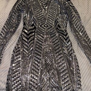 AKIRA Metallic Silver and Black Geometric Dress
